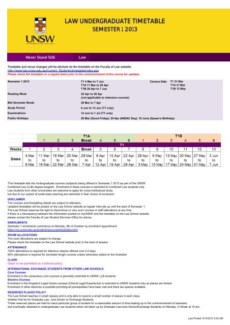 LAW UNDERGRADUATE TIMETABLE - UNSW Law