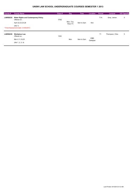 LAW UNDERGRADUATE TIMETABLE - UNSW Law