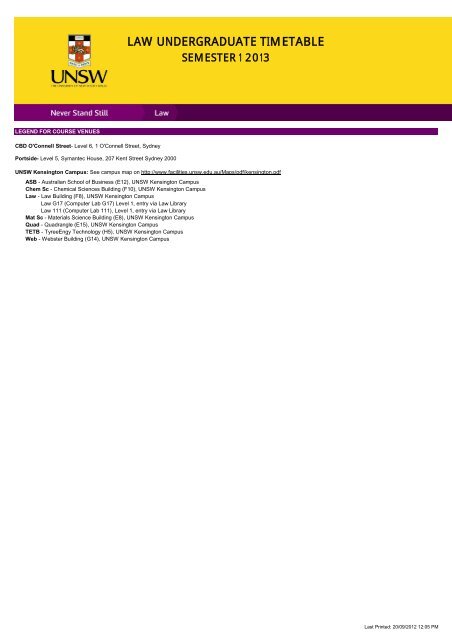 LAW UNDERGRADUATE TIMETABLE - UNSW Law