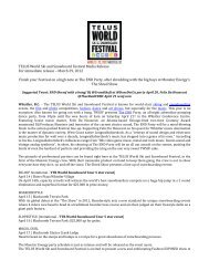 PRESS RELEASE - TELUS World Ski & Snowboard Festival