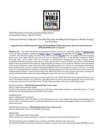 PRESS RELEASE - TELUS World Ski & Snowboard Festival