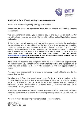 Application For A Wheelchair/ Scooter Assessment - QEF