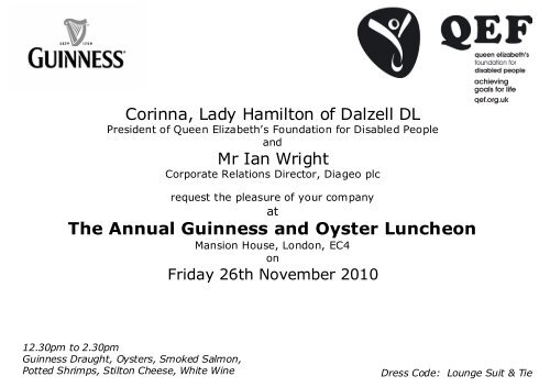 The Annual Guinness and Oyster Luncheon - QEF