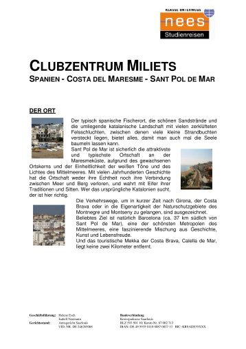 CLUBZENTRUM MILIETS SPANIEN - COSTA DEL MARESME