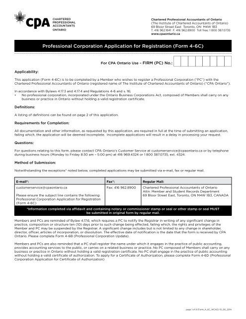 Professional Corporation Application – Form 4-6C - Institute of ...