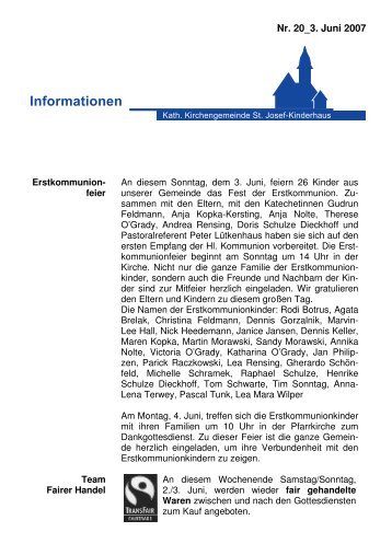 Info-Blatt 20, 03 Juni 2007 - St. Josef-Kinderhaus