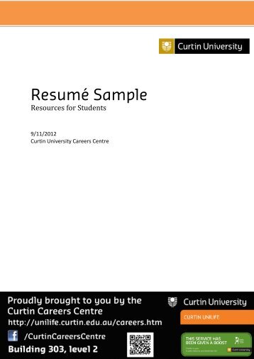 ResumÃ© Sample - Unilife - Curtin University