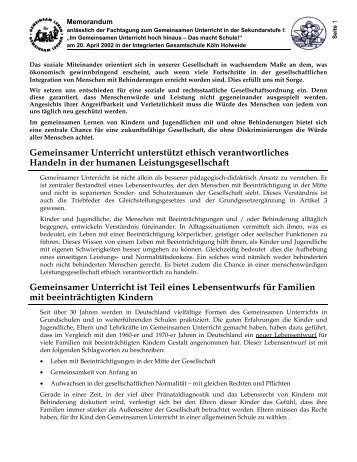 Zum Memorandum - Integrierte Gesamtschule Holweide