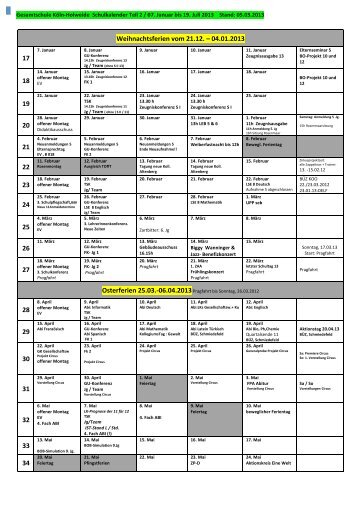 Gesamtschule Köln-‐Holweide Schulkalender Teil 2 / 07.