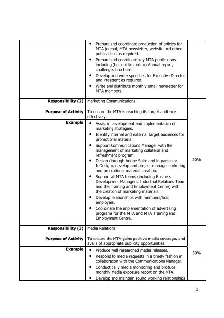 JOB DESCRIPTION - MTA