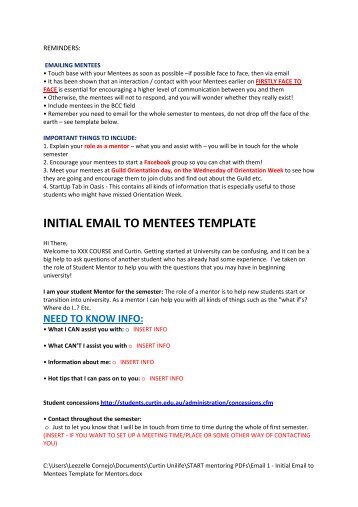 Initial email to mentees - Unilife - Curtin University