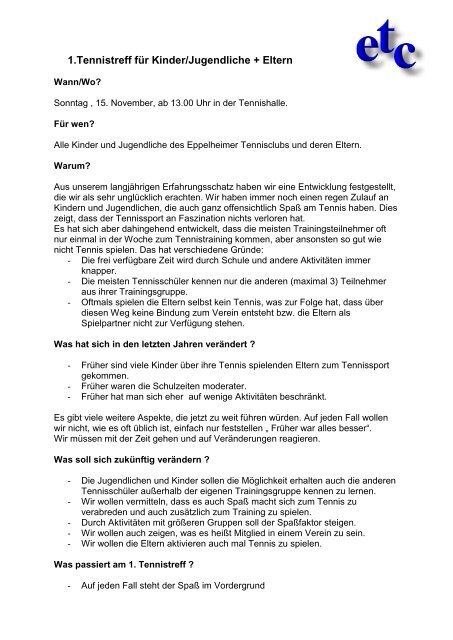 1 Tennistreff Fur Kinder Jugendliche Eltern Eppelheimer Tennisclub