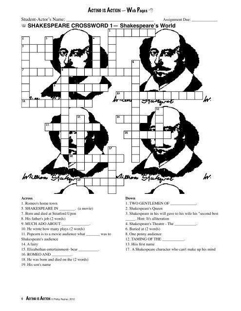 WORKSHEET- SHAKESPEARE CROSSWORD