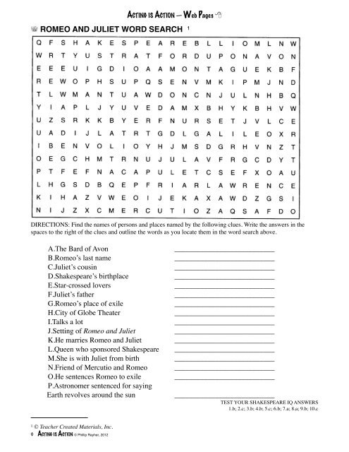 WORKSHEET- SHAKESPEARE CROSSWORD