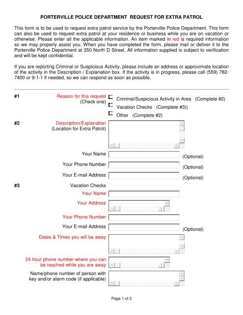 Printable blank form - Porterville Police Department