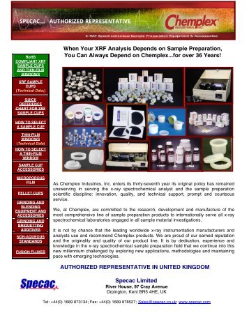 Chemplex Industries XRF Consumables Catalogue - Specac