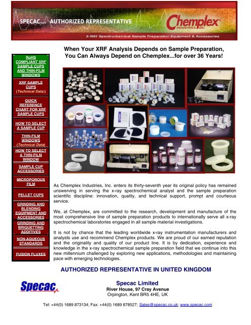 Chemplex Industries XRF Consumables Catalogue - Specac