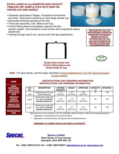 Chemplex Industries XRF Consumables Catalogue - Specac