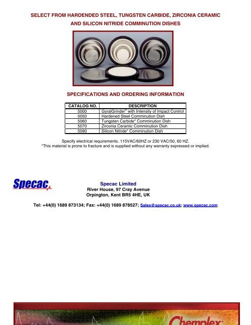 Chemplex Industries XRF Consumables Catalogue - Specac