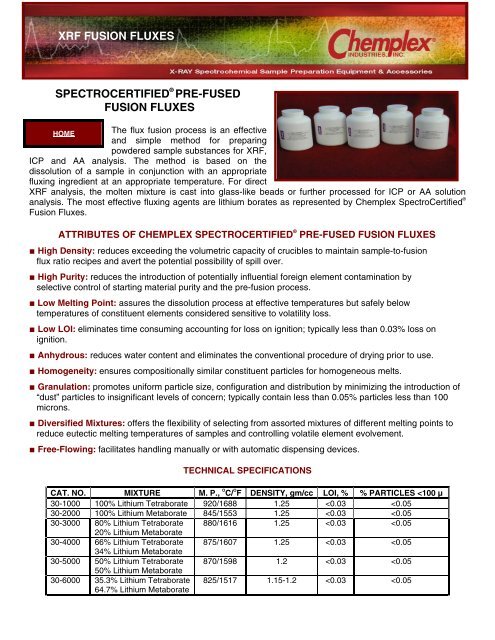 Chemplex Industries XRF Consumables Catalogue - Specac