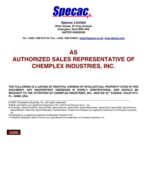 Chemplex Industries XRF Consumables Catalogue - Specac