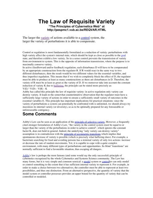 Cybernetica-The Law of Requisite Variety