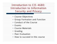 Introduction to CIS 4680: Introduction to Information Security and ...