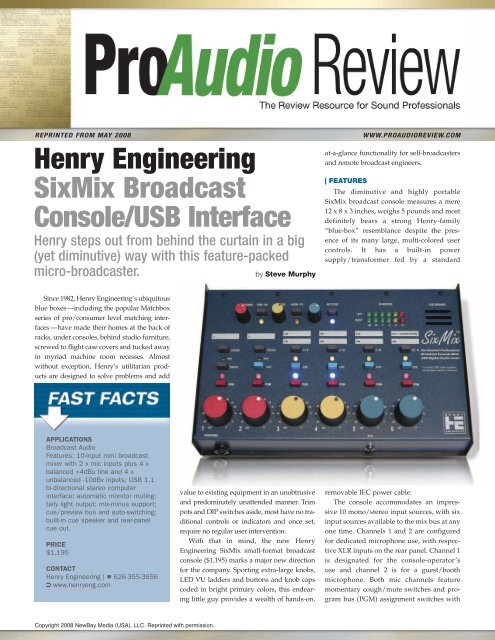 Henry Engineering SixMix Broadcast Console/USB Interface