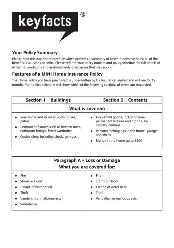 Your Policy Summary Features of a MINI Home ... - MINI Cherished