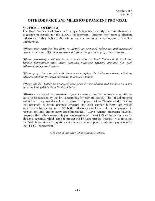 offeror price and milestone payment proposal - ASC at Livermore