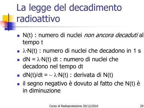 Decadimenti radioattivi - Dipartimento di Fisica