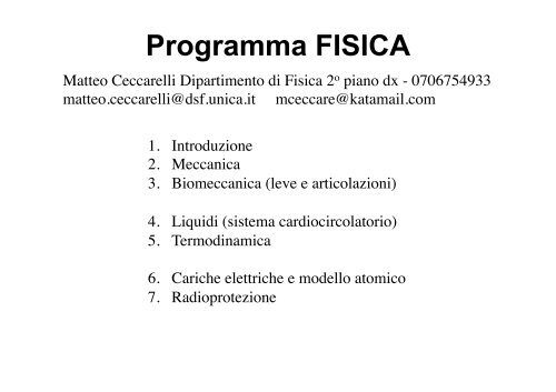 V - Dipartimento di Fisica