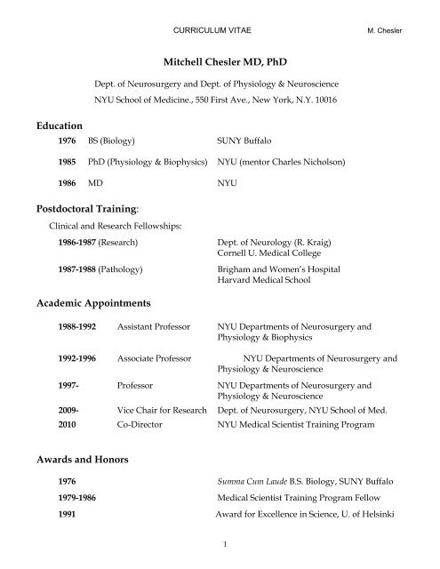 View Curriculum Vitae (pdf) - Department of Physiology and ...