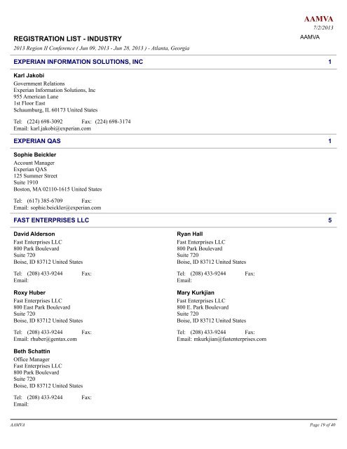 Registration List (pdf) - American Association of Motor Vehicle ...