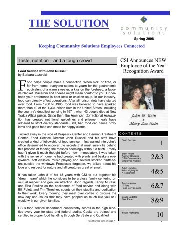 The Solution - Spring 2008 - CSI newsletter - Community Solutions Inc.