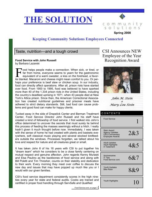 The Solution - Spring 2008 - CSI newsletter - Community Solutions Inc.