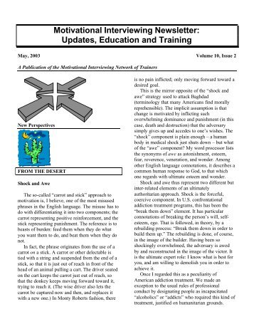 Motivational Interviewing Newsletter: Updates, Education and Training