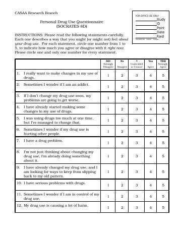 Personal Drug Use Questionnaire (SOCRATES 8D)