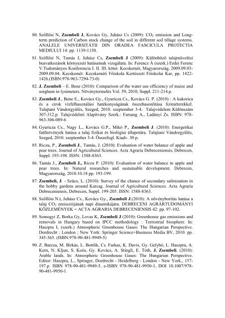 PublikÃ¡ciÃ³s lista - Debreceni Egyetem AgrÃ¡r