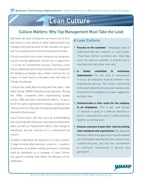 Lean Culture - Wisconsin Manufacturing Extension Partnership