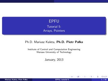 EPFU - Tutorial 5: Arrays, Pointers - Ozyrys