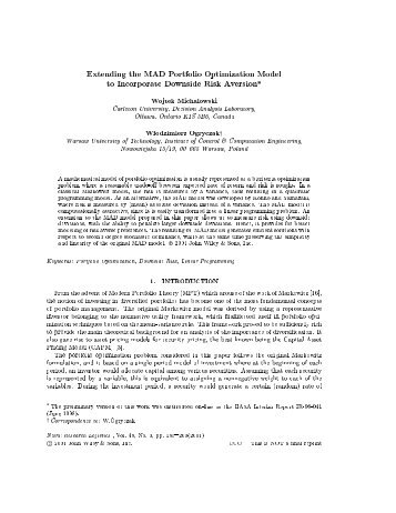 1. INTRODUCTION From the advent of Modern Portfolio Theory (MPT)