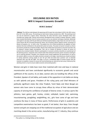 DECLINING SEX RATIOS Will it Impact Economic Growth! - BACK
