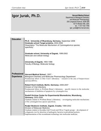 Curriculum vitae Igor Jurak, Ph.D.