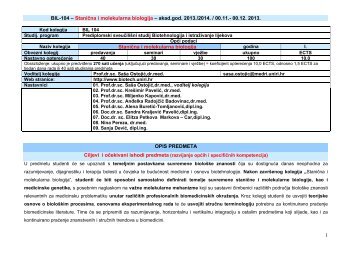 BIL-104 â StaniÄna i molekularna biologija â akad.god. 2013./2014 ...