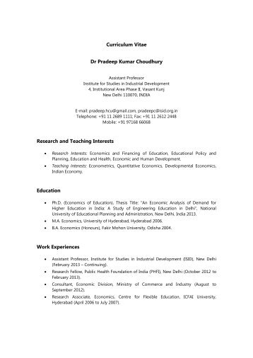 Curriculum Vitae Dr Pradeep Kumar Choudhury Research and ...