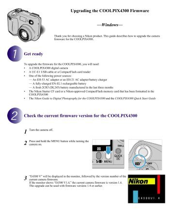 Upgrading the COOLPIX4300 Firmware —Windows— Get ready ...