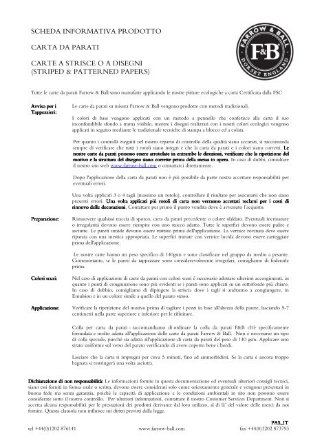 scheda informativa prodotto carta da parati carte a ... - Farrow & Ball