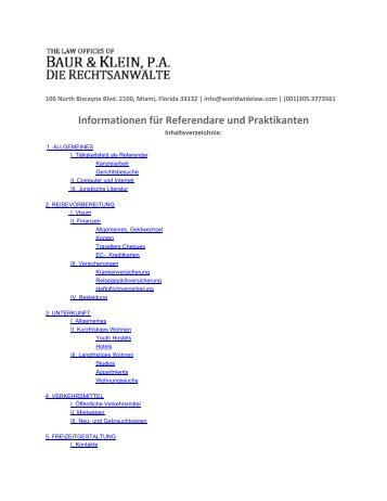 Informationen für Referendare und Praktikanten - Baur & Klein, P.A.