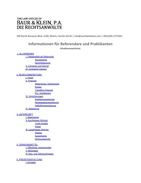 Informationen für Referendare und Praktikanten - Baur & Klein, P.A.